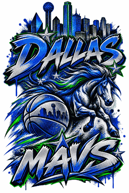 Dallas Mavs Graffiti Basketball DTF Transfer